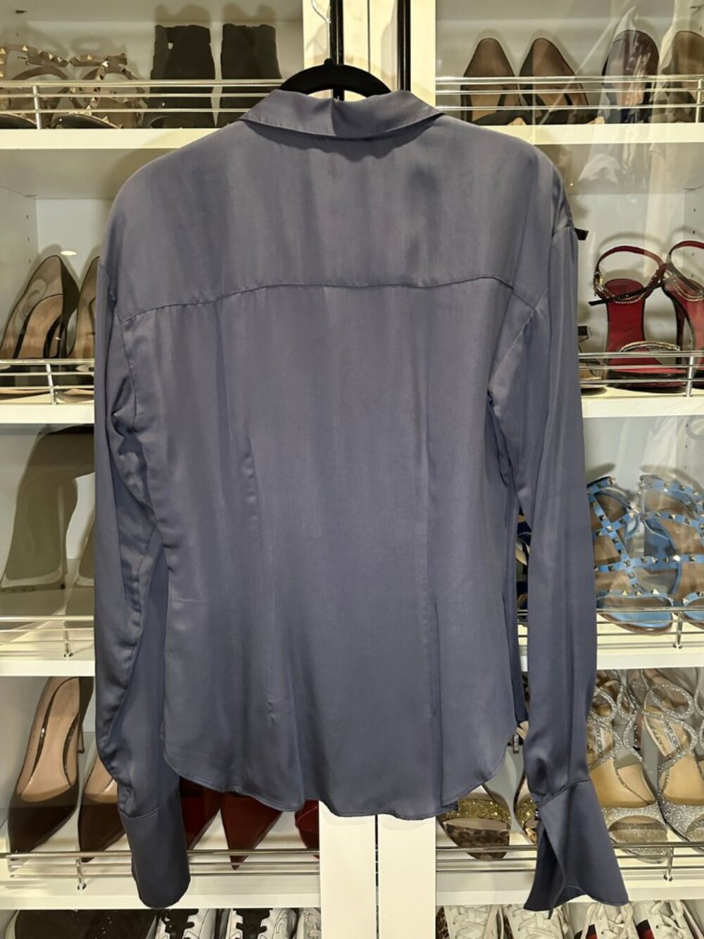 NWOT | L'Academie Bastina Satin Button Down Blouse | Navy Blue | Size S - Picture 5 of 12